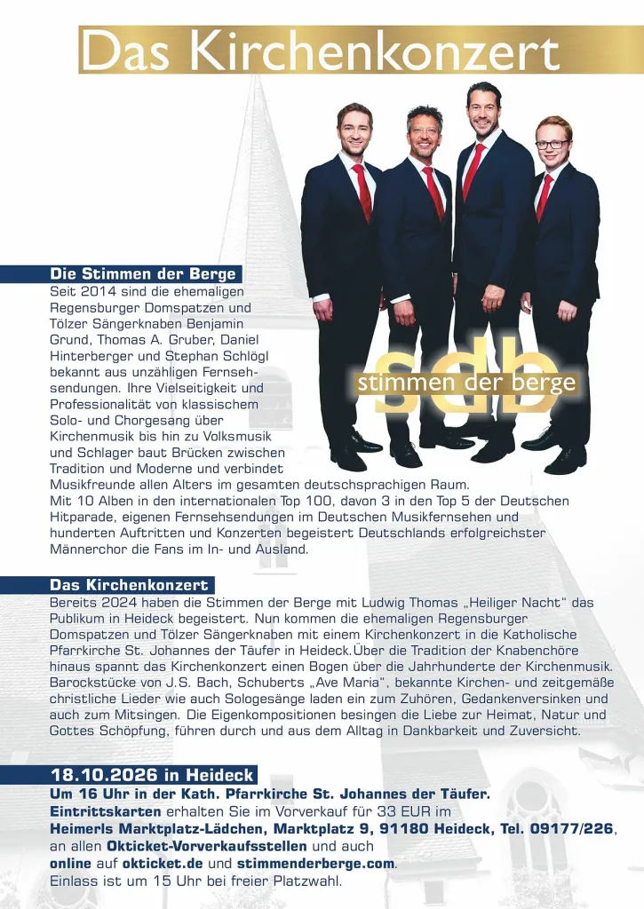 Kirchenkonzert "Die Stimmen der Berge" (Quelle: Tourismusverband Fränkisches Seenland)