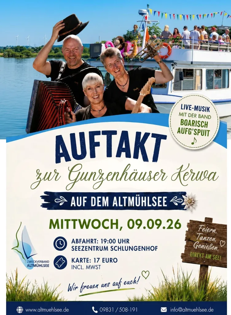Schifffahrt zur Gunzenhäuser Kerwa (Quelle: Tourismusverband Fränkisches Seenland)